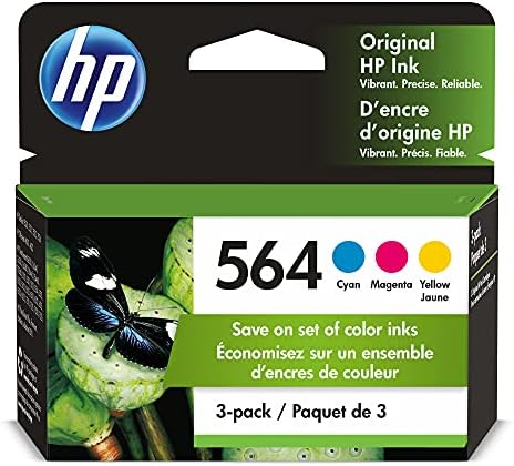 HP 564 Cyan, Magenta, Yellow Ink (3-pack) | Works with DeskJet 3500; OfficeJet 4620; PhotoSmart B8550, C6300, D5400, D7560, 5500, 6510, 6520, 7500, Plus, Premium, eStation Series | N9H57FN