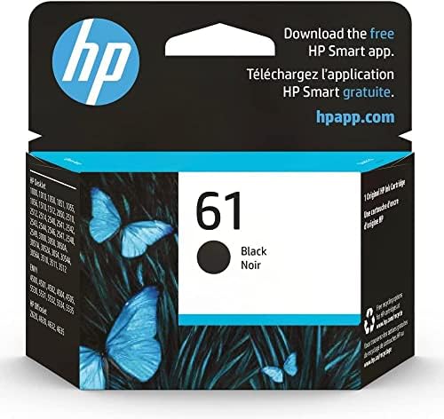HP 61 Black Ink Cartridge | Works with DeskJet 1000, 1010, 1050, 1510, 2050, 2510, 2540, 3000, 3050, 3510; ENVY 4500, 5530; OfficeJet 2620, 4630 Series | Eligible for Instant Ink | CH561WN