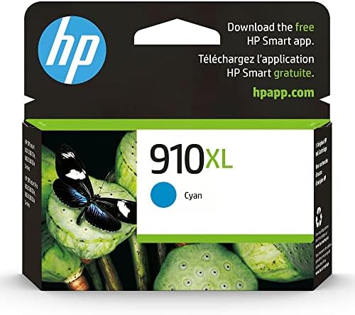 HP 910XL Cyan High-yield Ink Cartridge | Works with HP OfficeJet 8010, 8020 Series, HP OfficeJet Pro 8020, 8030 Series | Eligible for Instant Ink | 3YL62AN