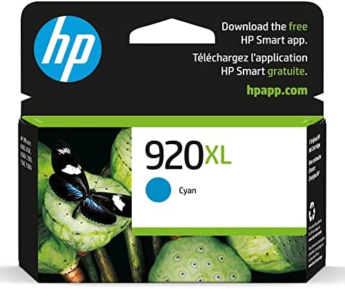 HP 920XL Cyan High-yield Ink Cartridge | Works with HP OfficeJet 6000, 6500, 7000, 7500 Series | CD972AN