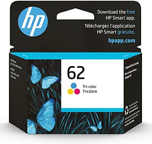 HP 62 Tri-color Ink Cartridge | Works with HP ENVY 5540, 5640, 5660, 7640 Series, HP OfficeJet 5740, 8040 Series, HP OfficeJet Mobile 200, 250 Series | Eligible for Instant Ink | C2P06AN